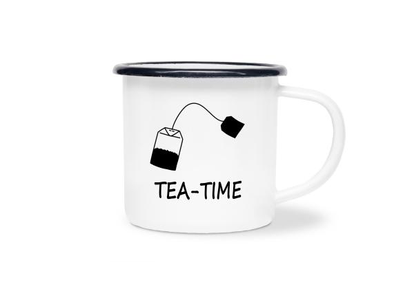Tasse Tee - TEA-TIME (Teebeutel) - Emaillebecher weiß - 2 Größen