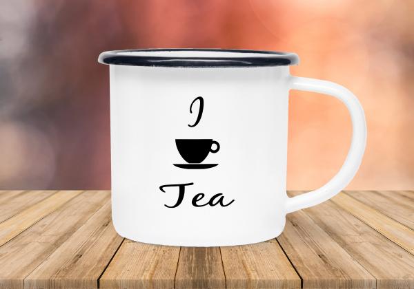 Tasse Tee - I Tea (Teetasse) - Emaillebecher weiß - 2 Größen