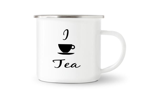 Tasse Tee - I Tea (Teetasse) - Emaillebecher weiß - 2 Größen