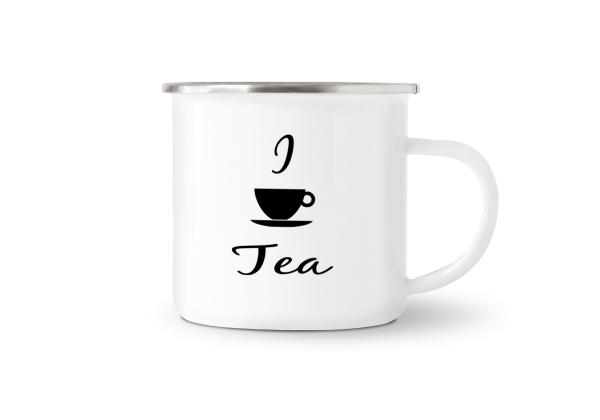 Tasse Tee - I Tea (Teetasse) - Emaillebecher weiß - 2 Größen
