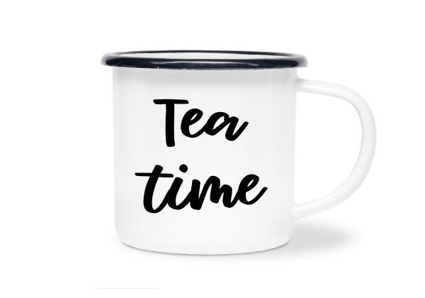 Tasse Tee - Tea time - Emaillebecher weiß - 2 Größen