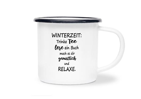 Tasse Tee - Winterzeit - Emaillebecher weiß - 2 Größen