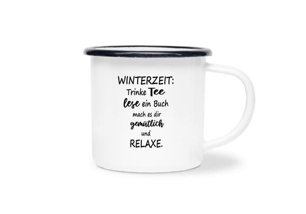 Tasse Tee - Winterzeit - Emaillebecher weiß - 2 Größen