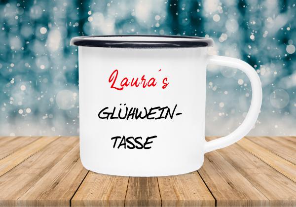 Tasse Glühwein - Glühweintasse - Wunschname - Emaillebecher weiß - 2 Größen