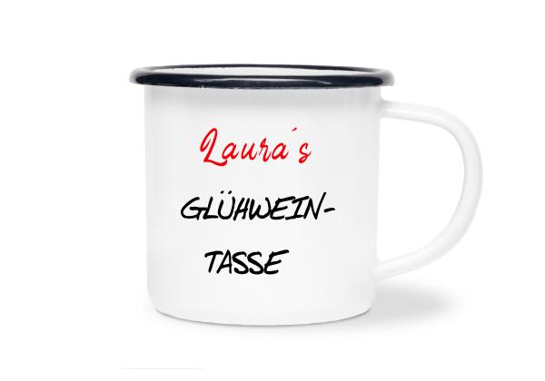 Tasse Glühwein - Glühweintasse - Wunschname - Emaillebecher weiß - 2 Größen