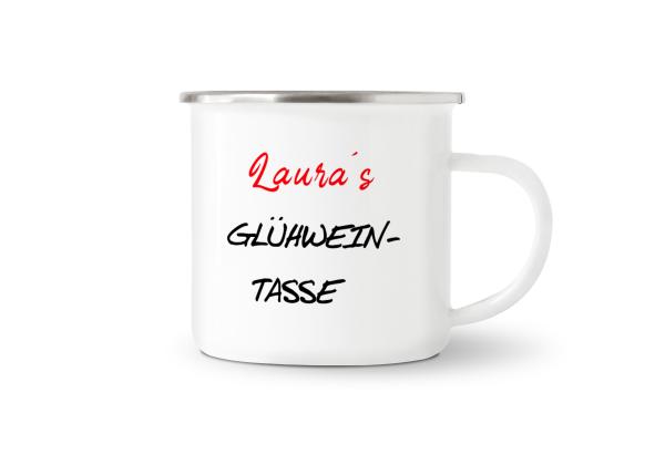 Tasse Glühwein - Glühweintasse - Wunschname - Emaillebecher weiß - 2 Größen