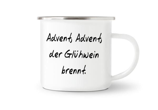 Tasse Glühwein - Advent, Advent, ... - Emaillebecher weiß - 2 Größen