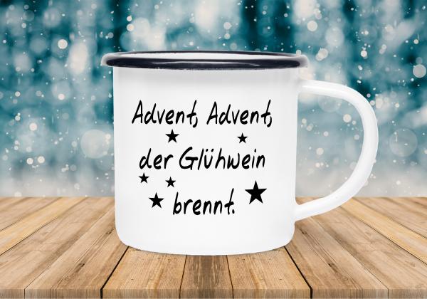 Tasse Glühwein - Advent, Advent, ... (Sterne) - Emaillebecher weiß - 2 Größen