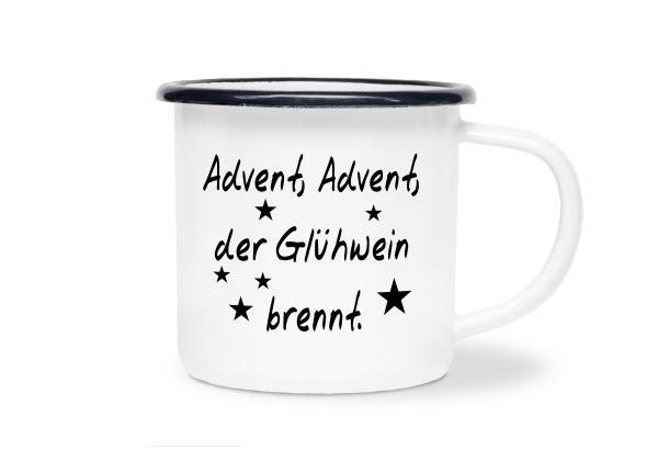 Tasse Glühwein - Advent, Advent, ... (Sterne) - Emaillebecher weiß - 2 Größen