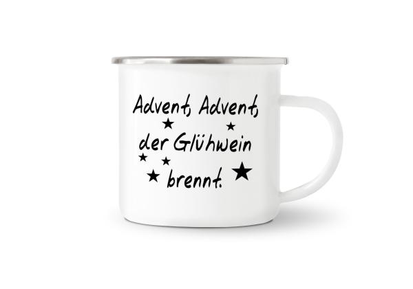 Tasse Glühwein - Advent, Advent, ... (Sterne) - Emaillebecher weiß - 2 Größen