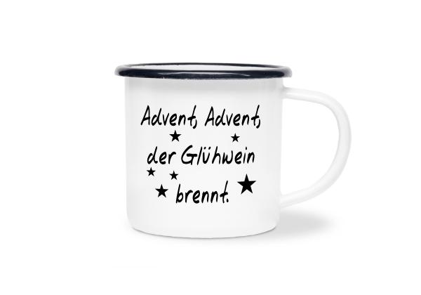 Tasse Glühwein - Advent, Advent, ... (Sterne) - Emaillebecher weiß - 2 Größen