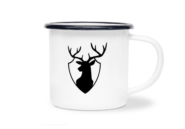 Tasse Jagd - Hirsch Logo - Emaillebecher weiß - 2 Größen