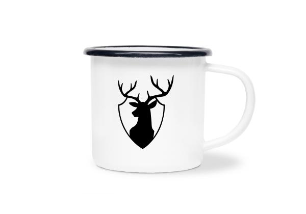 Tasse Jagd - Hirsch Logo - Emaillebecher weiß - 2 Größen