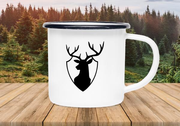 Tasse Jagd - Hirsch Logo - Emaillebecher weiß - 2 Größen