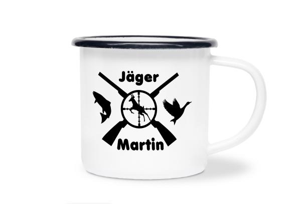 Tasse Jagd - Jagdemblem - Wunschname - Emaillebecher weiß - 2 Größen