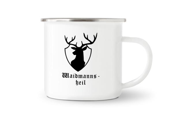 Tasse Hirsch, Waidmannsheil unter Motiv - Emaillebecher weiß - 2 Größen