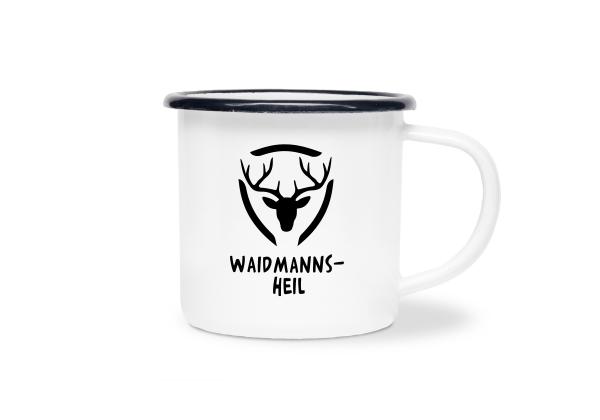 Tasse Hirsch, Waidmannsheil unter Motiv Frontalansicht - Emaillebecher weiß - 2 Größen