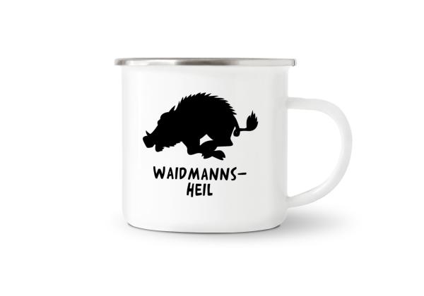 Tasse Wildschwein, Waidmannsheil unter Motiv - Emaillebecher weiß - 2 Größen