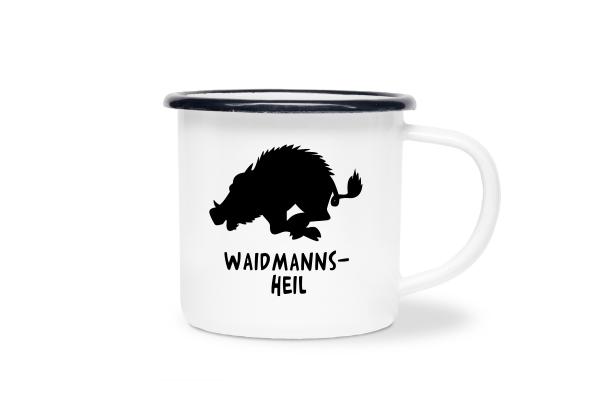 Tasse Wildschwein, Waidmannsheil unter Motiv - Emaillebecher weiß - 2 Größen
