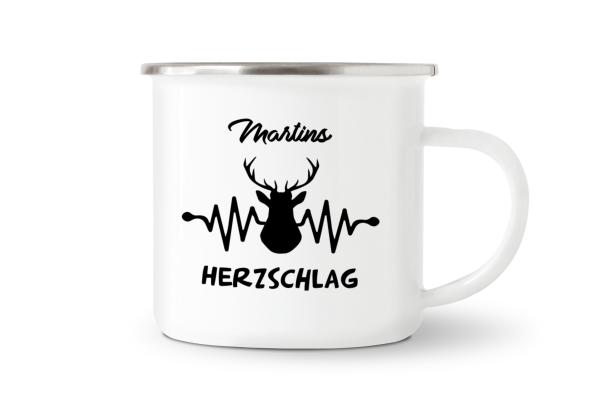 Tasse Herzschlag - Wunschname - Emaillebecher weiß - 2 Größen