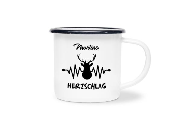 Tasse Herzschlag - Wunschname - Emaillebecher weiß - 2 Größen