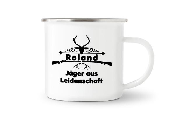 Tasse Jäger aus Leidenschaft - Geweih - Wunschname - Emaillebecher weiß - 2 Größen