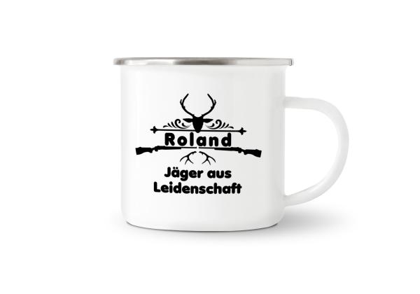 Tasse Jäger aus Leidenschaft - Geweih - Wunschname - Emaillebecher weiß - 2 Größen