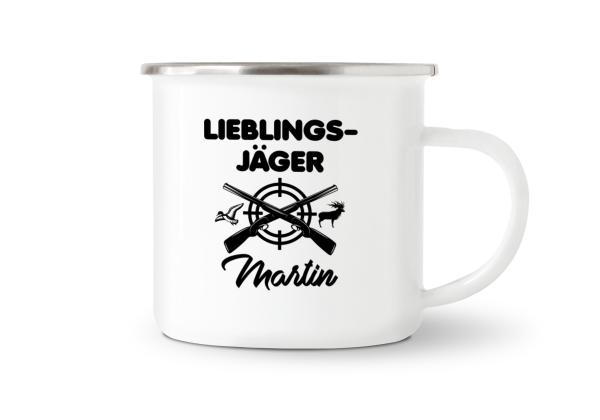 Tasse Lieblingsjäger - Wunschname- Emaillebecher weiß - 2 Größen