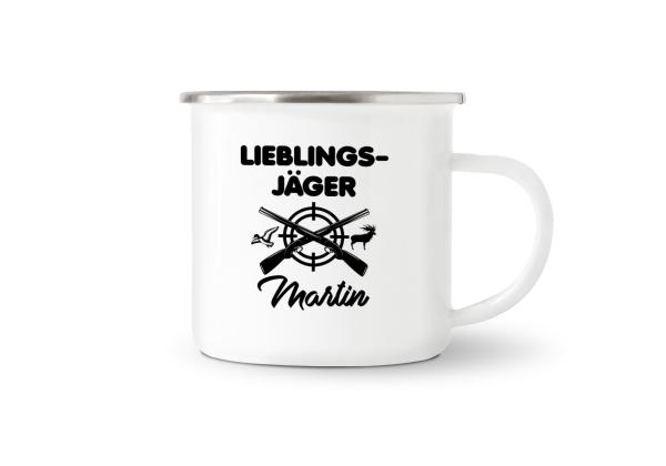 Tasse Lieblingsjäger - Wunschname- Emaillebecher weiß - 2 Größen