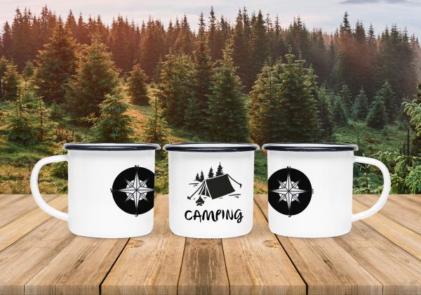 Camping Tasse - camping - Emaillebecher weiß - 2 Größen