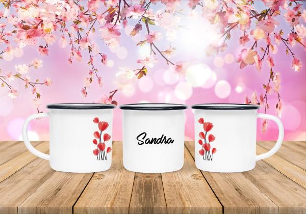 Emailletasse Frühling - Tulpe + Wunschname