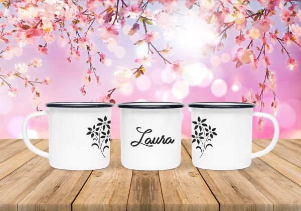 Emailletasse Frühling - Blume + Wunschname