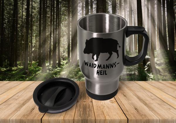 Edelstahl-Thermobecher Jagd - Wildschwein + Waidmannsheil