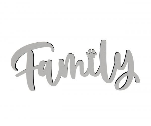 Schriftzug Family mit Pfote aus Holz in weiß