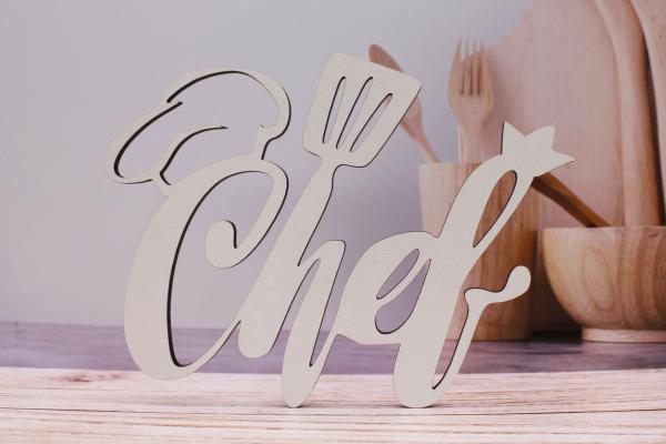 Schriftzug Chef / Chefkoch aus Holz in weiß