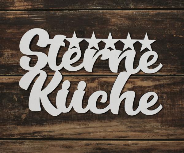 Schriftzug 5-Sterne-Küche aus Holz in weiß