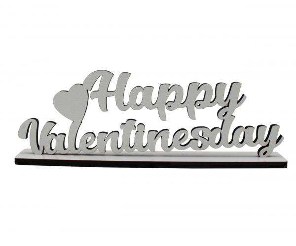 Schriftzug Happy Valentinesday aus Holz in weiß
