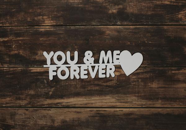 Schriftzug you & me forever aus Holz in weiß