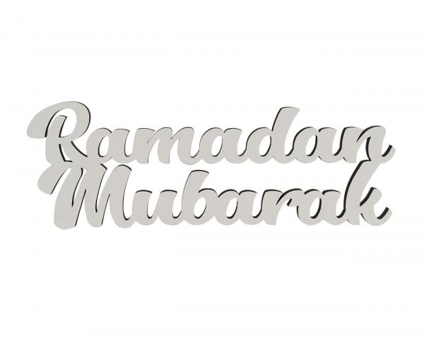 Schriftzug Ramadan Mubarak aus Holz in weiß