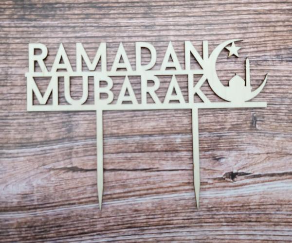 Tortenstecker Ramadan Mubarak aus Holz