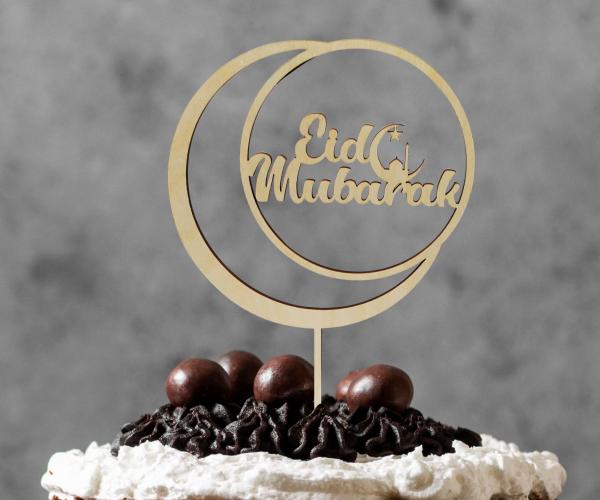 Tortenstecker Ring mit Mond - Eid Mubarak - aus Holz