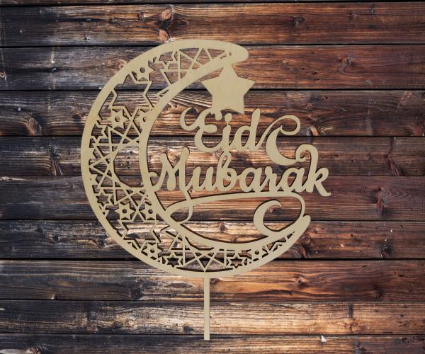 Tortenstecker Eid Mubarak aus Holz