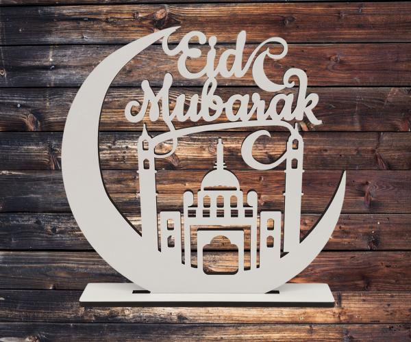 Aufsteller - Eid Mubarak - aus Holz in weiß