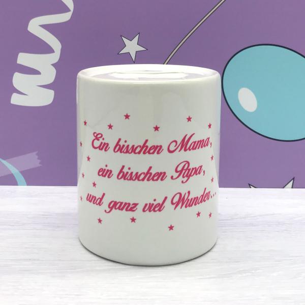 Spardose Geburt - Ein bisschen Mama, ein bisschen Papa - Wunschname/Datum + m/w